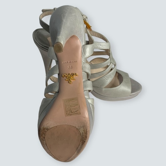 PRADA Heels Size 38 Calzatore Donna Grey Leather Slingback Sandals - Picture 16 of 16